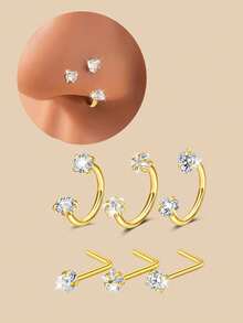 6/2 件马蹄形鼻环配 L 型鼻钉，不锈钢粉色彩虹 CZ 鼻环，银金内螺纹马蹄形鼻环，女士唇眉螺旋耳洞饰品，四季佩戴，礼物 - 彩色 - 查看 17