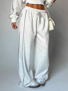 FWH Siluetă lejeră cu picioare largi, Cordon reglabil + Talie elastică, Buzunare laterale spațioase, Pantaloni de trening cu picioare largi pentru femei, Pantaloni casual cu talie elastică, Pantaloni sport supradimensionați, Pantaloni casual cu picioare largi pentru femei - Talie elastică cu cordon și buzunare laterale