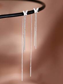 1 对 S925 纯银星星和蝴蝶流苏耳环，适合女士，长垂坠穿线耳环，适合日常佩戴、返校、旅行、周年纪念、情人节、感恩节、圣诞节