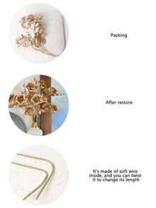 1/3 piezas Flor de rosa artificial de plástico chapado en oro de 60cm con múltiples ramas - Dorado - Ver 2