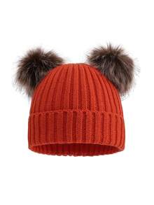 1 件男女通用儿童双绒球针织帽，秋冬款 - 1PC - 查看 5