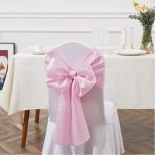 10pcs Pink Satin Chair Bow Sashes Wedding Chair Ribbon Bow Silk Chair Knot Ties For Reception Restaurant Event Banquet Party Hotel Decorations - Pink - View 2