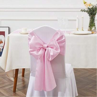 10pcs Pink Satin Chair Bow Sashes Wedding Chair Ribbon Bow Silk Chair Knot Ties For Reception Restaurant Event Banquet Party Hotel Decorations