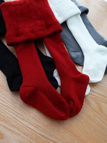 4 Paar Kinder Gerippte einfarbige & gestreifte Strumpfhosen, thermisch gefüttert, hautfreundliche warme Leggings für Herbst/Winter - Verschiedenfarbig - Übersicht 5