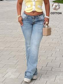 2025 Minimalist Stylish Women's Slim Fit Casual Flare Leg Long Jeans - Light Wash - View 1