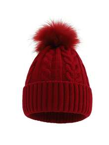 1 件婴儿针织帽，带绒球，适合幼儿男孩和女孩的温暖无檐小帽，秋冬 - 1PC - 查看 10