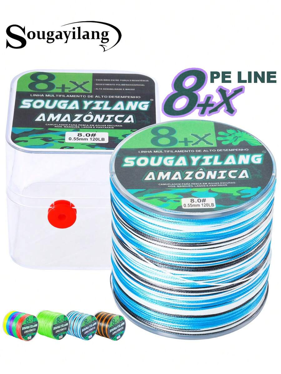 SOUGAYILANG 8股PE编织钓线,300米/328码,多色,耐用钓线。强韧耐用的8股编织钓线,300米/328码,拉力15-120磅,迷彩图案,耐用聚乙烯材质,适用于主线和海水垂钓。 - 彩色 - 查看 1
