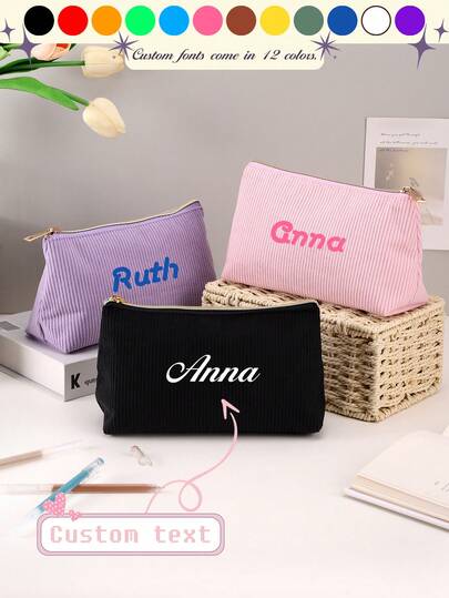 Estuche de lápices de pana bordada personalizada, estuche de lápices personalizado con texto personalizado - gran capacidad, bolsa de almacenamiento - perfecto para útiles escolares, artículos de oficina y regalos únicos de vuelta a la escuela. Bolsa de maquillaje, accesorios de viaje multifuncionales, ahorro de espacio, letra, a rayas exquisita, útiles escolares, vuelta a la escuela, vibraciones de vacaciones, estudiantes de secundaria, estudiantes de secundaria, estudiantes de último año de secundaria, estudiantes universitarios, estudiantes universitarios, estudiantes de primer año, estudiantes de segundo año