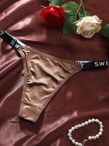6 sztuk damskich majtek typu stringi z paskiem w kształcie litery, niski stan, oddychające, dopasowane, miękkie, błyszczące, wykonane z satyny - Wielokolorowe - Zobacz 3