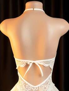 性感内衣，开裆设计，蕾丝骷髅连体裤，优雅女士连体裤，床上诱惑服，激情睡袍 - 白色 - 查看 4