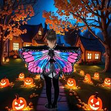 女孩蝴蝶翅膀服装套装，蝴蝶披肩和裙子，女孩装扮翅膀万圣节生日派对礼物，女孩昆虫服装派对礼物，蝴蝶主题疯狂装扮女孩，可爱蝴蝶翅膀，适合万圣节、圣诞节、生日派对 - 彩色 - 查看 10
