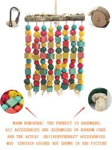 1 pieza Juguete grande para loro, juguete de masticado y mordido de madera de café natural con cuerdas de cuentas de colores, accesorio duradero para jaula de pájaros para estimulación mental e interacción divertida, juguete para loros, diseño alegre, estructura resistente (todos los colores de los accesorios se ensamblan aleatoriamente)