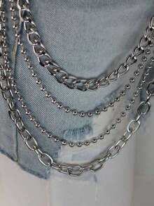 1pc Hop Punk Metal Multi Layer Waist Chain Dress Up Jeans Accessories Hop Multi Functional Men's And Women's Pants Chain Suitable Daily Wearing And Fashion Matching Summer, School Fall, Autumn, Halloween - Bạc - Xem 2