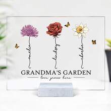 Grandma's Garden Love Grows Here Beautiful Birth Month Flower Gift For Grandma Mom Personalized Horizontal Rectangle Acrylic Plaque