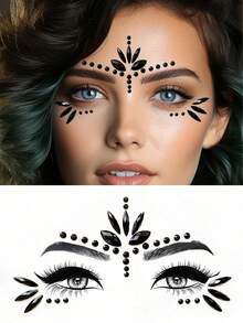 Colorful Face Gems Makeup Stickers, Waterproof Long-Lasting Faux Rhinestones For Masquerade, Holiday, Party, Y2K,Concert Look - Black - View 8