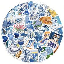 50 件蓝色卡通 Ins 风格贴纸美观乙烯基贴纸贴花剪贴簿、日记本、笔记本电脑、保险杠、滑板、水瓶、电脑、手机 - 彩色 - 查看 1