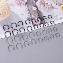 32pcs 14G Silver & Black Nose Rings Piercing Jewelry - Silver - View 2