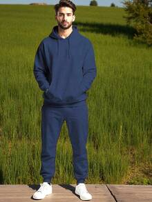 Men Sweatshirt Co-Ords - Navy Blue - View 1