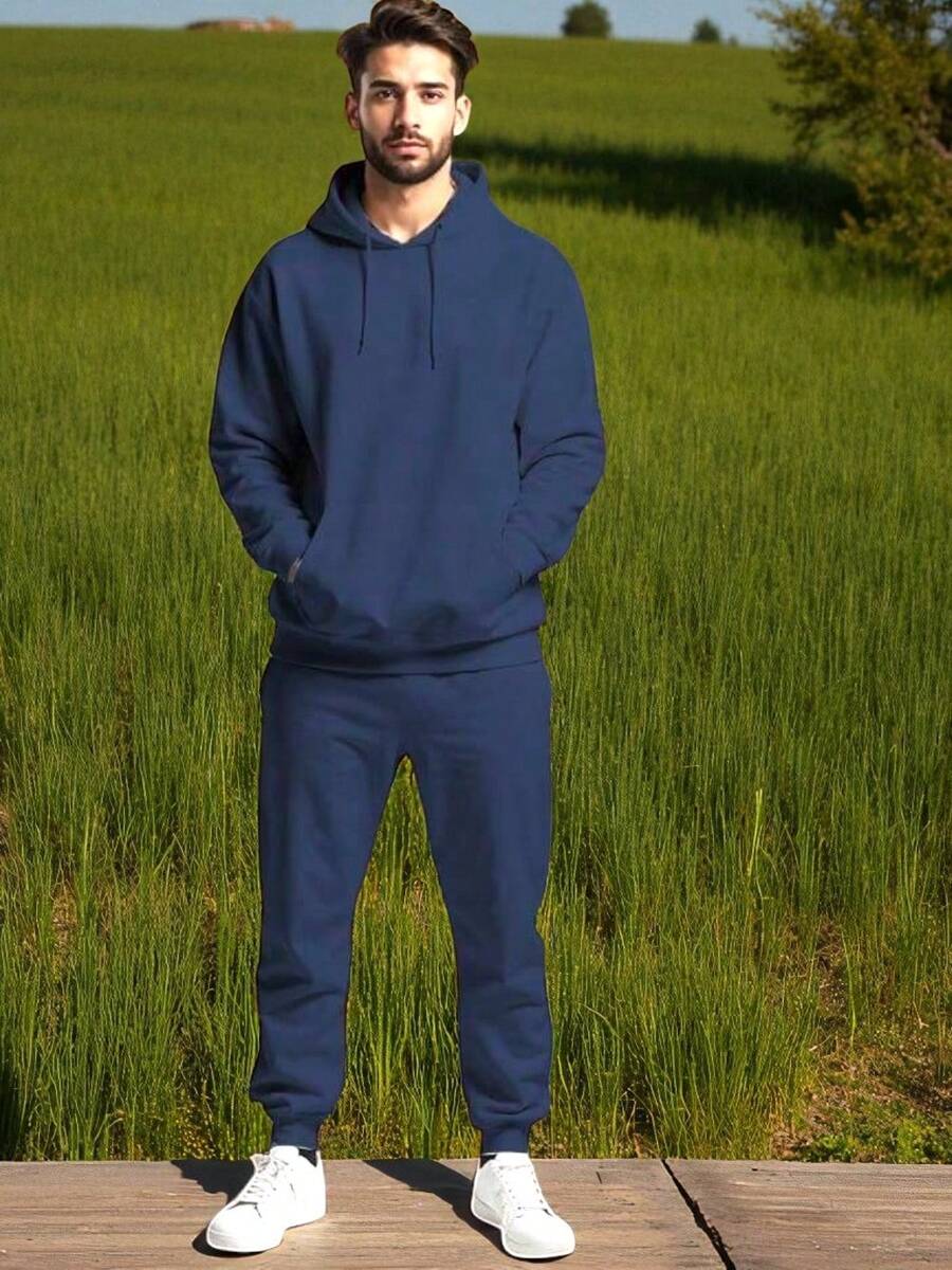 Men Sweatshirt Co-Ords - Navy Blue - View 1