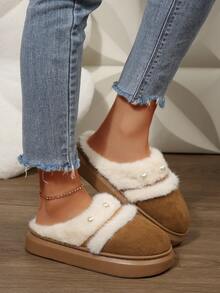 Pantofole termiche calde per ragazze, abbigliamento casual da casa, antiscivolo, resistenti agli odori, suola spessa, calde e alla moda per uso esterno, con fodera termica, autunno/inverno