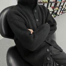 ニットカーディガン レーディス ハイネック スタンドカラー ニットセーター 女性用 秋冬 ルーズフィット リラックススタイル 厚手 ラペルトップス ボタンデザイン カジュアルスタイル ファッション - グレー - チェックする 3