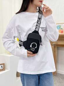 男士多功能运动单肩斜挎胸包，带USB充电口 - 黑色 - 查看 13