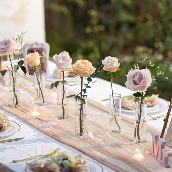 Zestaw 1/3/6 smukłych, cylindrycznych szklanych wazonów, idealnych na rocznice ślubu, przyjęcia urodzinowe i jako centralne elementy dekoracji stołu