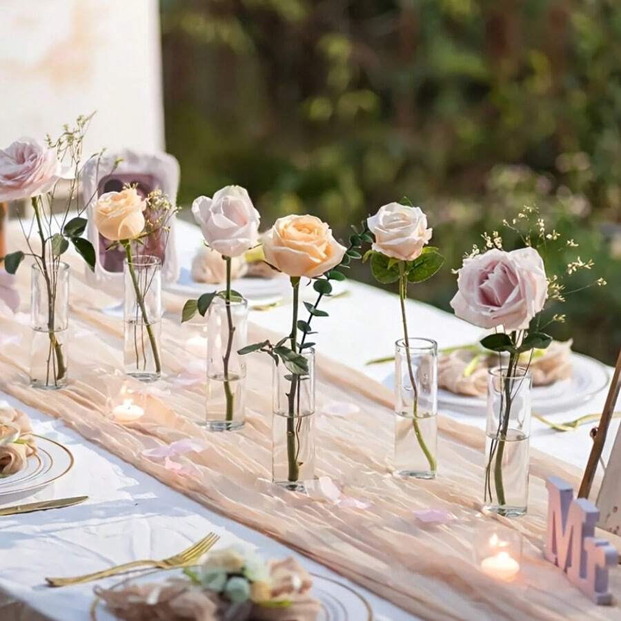 Zestaw 1/3/6 smukłych, cylindrycznych szklanych wazonów, idealnych na rocznice ślubu, przyjęcia urodzinowe i jako centralne elementy dekoracji stołu