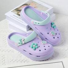 女士镂空套脚凉鞋，新款夏季防滑柔软护士工作户外沙滩拖鞋，时尚厚底防滑手术室软底拖鞋 - 紫色 - 查看 5