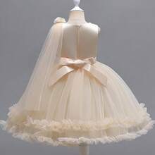 Vestido de princesa esponjoso para niña, vestido elegante para fiesta, boda y ceremonia con lazo grande y lindo, adecuado para bautizo y vestido de noche - Champán - Ver 3