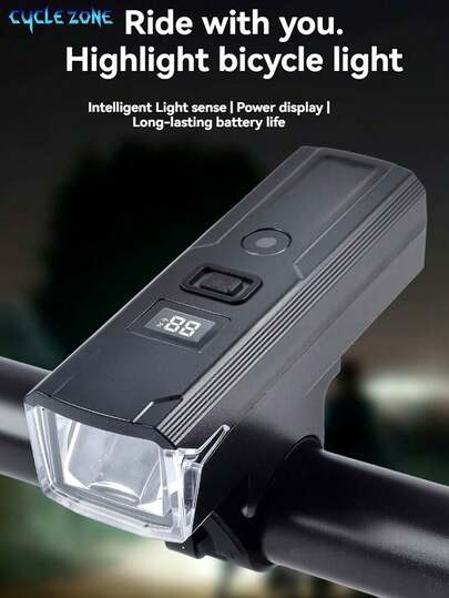 USB充电式智能自行车灯，带亮度传感器，LED自行车前灯带电量显示，骑行配件