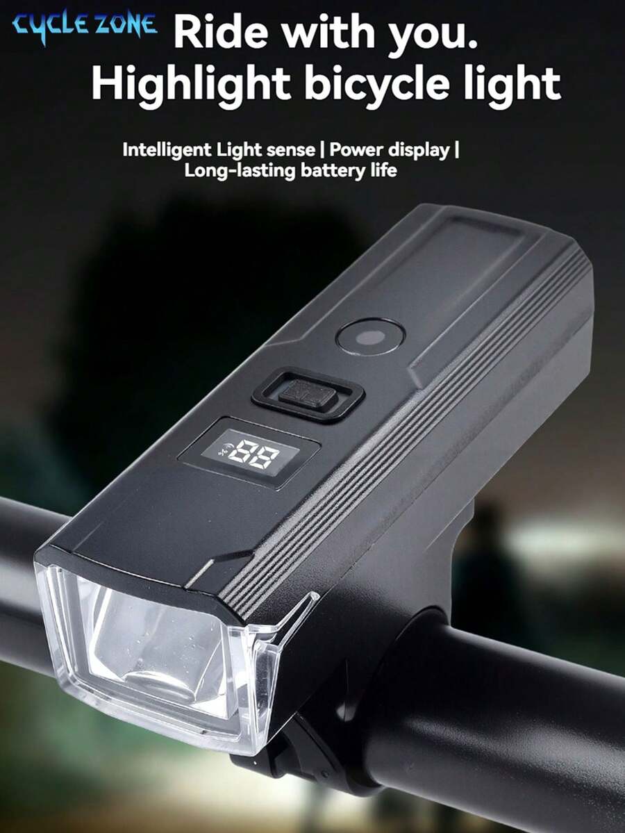USB Rechargeable Smart Bike Light With Brightness Sensor, LED Bicycle Front Light With Battery Level Display, Cycling Accessories - Multicolor - View 1