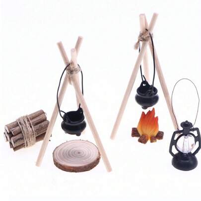 1:12 比例迷你冬季篝火套装，两种款式，适用于 OB11 迷你摄影道具、娃娃屋户外露营主题配件、圣诞装饰、花园景观道具、微缩模型