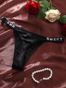 6 sztuk damskich majtek typu stringi z paskiem w kształcie litery, niski stan, oddychające, dopasowane, miękkie, błyszczące, wykonane z satyny - Wielokolorowe - Zobacz 8