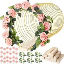 15 Pcs Metal Floral Centerpiece Table Decorations Hoop Centerpiece With Stand Gold Centerpieces For Table 15 Wooden Holders 30 Artificial Flowers 30 Leaves For Wedding DIY Craft Decor(12 Inch,White)Halloween - 粉色 - 查看 1