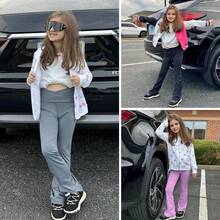 Girls Flare Leggings With Pockets, Crossover High Waist Bell Bottom Yoga Pants For Dance & Everyday Wear - Pink - View 6