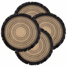 1/4/6pcs Geometric Round Placemats, 14.96 Inches - Rustic Woven Jute Placemats With Tassel Decor, Suitable For Dining Room And Kitchen Table Decoration, Black