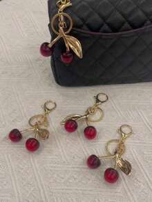 1pc Large Cherry Crystal Pendant, Keychain Pendant, Sparkling Cherry Pendant Keychain With Clip, Shiny Resin And Metal Accessories, Unisex Keychain, Wallet And Bag Charm - Đỏ - Xem 7