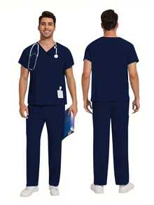 男士短袖护士/医生制服套装，兽医和护理员服装