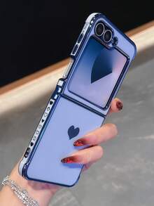 Cute Luxury Plating Phone Case Compatible With Samsung Galaxy Z Flip 5 Z Flip6 5G Heart Pattern Shockproof Protective Cover Waterproof Anti-Fall Scratch Resistant - Light Blue - View 2