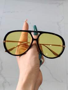1 Cặp Kính thời trang nữ gọng kim loại kiểu phi công, Kính thời trang cỡ lớn kiểu khiên cho bãi biển, lái xe, trang trí theo phong cách Boho cho kỳ nghỉ bãi biển mùa hè, ngoài trời, du lịch - Nhiều màu - Xem 6