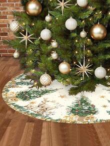1pc Christmas Tree Skirt, Christmas Deer Pattern, Christmas Tree Bottom Decoration, Christmas Home Decor - Multicolor - View 2
