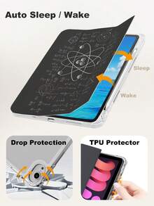 xercxerc Black Geometric Math Formula Printed On PU Leather Flip Cover, TPU Soft Back, 3-Fold Stand Function, Built-In Pen Slot, Shockproof And Drop Protection, Auto Wake/Sleep Feature, IPad Air 11-Inch Case, IPad 9th/10th/11th Generation Case, Fall IPad Case, Back To School Case, Compatible With IPad Pro 12.9/11/10.9 (2025/2024), IPad Air 10.9/10.5, IPad Mini 8.3, Galaxy Tab S10+/S9+/S8+ And More - 黑色 - 查看 8