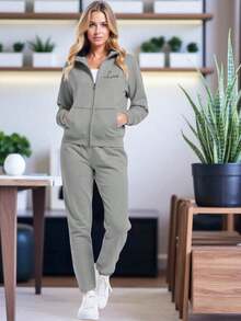 CONJUNTO PARA MUJER 2 PIEZAS TIPO PANTS PARA USO DIARIO O EJERCICIO O CUALQUIER ACTIVIDAD COMODO HOT TRENDING - Gris Claro - Ver 1
