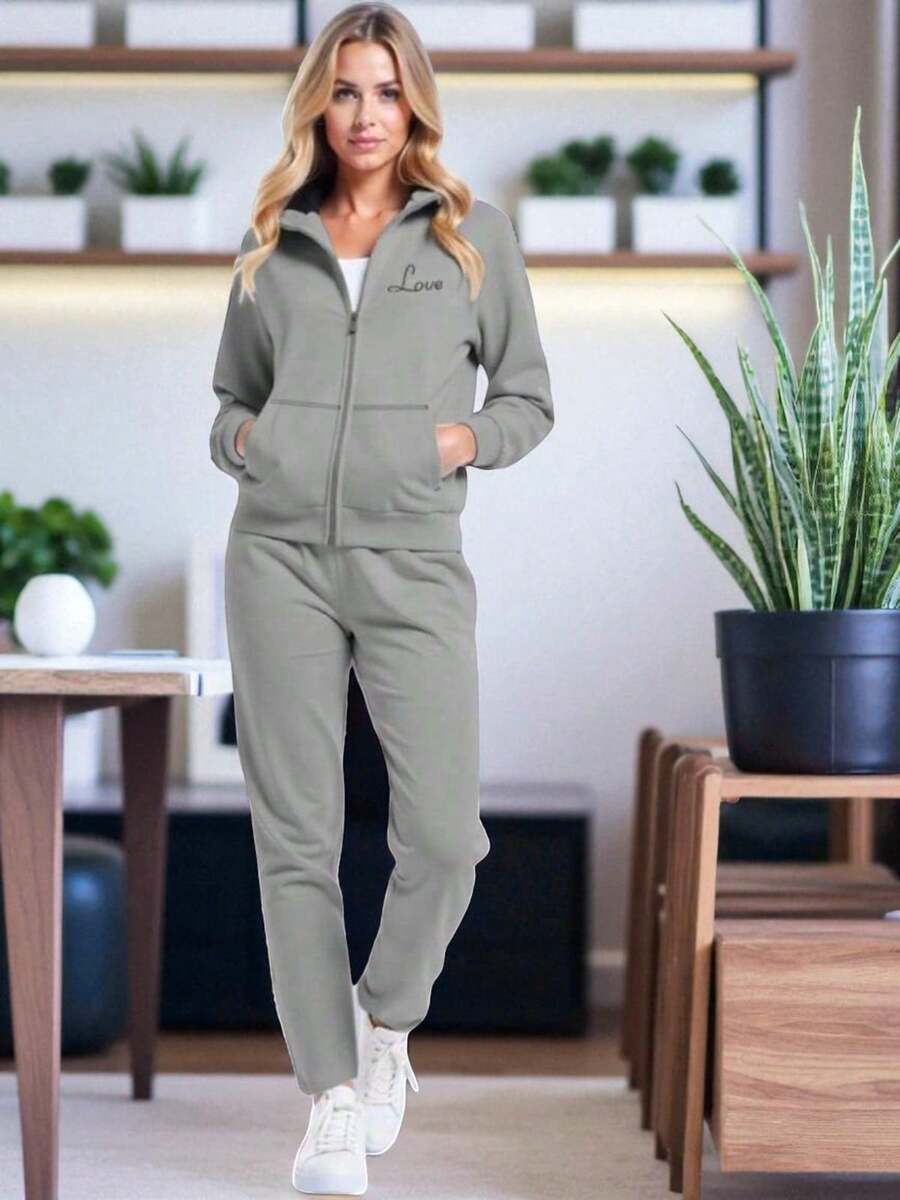 CONJUNTO PARA MUJER 2 PIEZAS TIPO PANTS PARA USO DIARIO O EJERCICIO O CUALQUIER ACTIVIDAD COMODO HOT TRENDING - Gris Claro - Ver 1