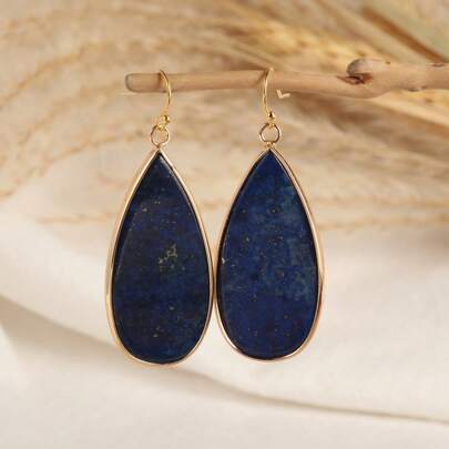 Retro Natural Stone Drop Earrings Rock Crystal Gold-Rimmed Exquisite Earrings Elegant High-Grade Sense Earrings.