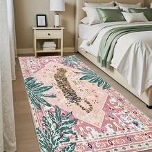 1pc Luxury Vintage Tiger & Floral Striped Totem Area Rug, Soft Faux Wool Wild Animal Farmhouse Style Washable Decorative Carpet For Living Room, Bedroom, Entryway, Bathroom, Hallway, Patio, Kitchen, Indoor Outdoor, All Season Large Mat - Light Pink - Home Decor - Multicolor - View 7