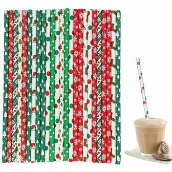 30/50pcs Christmas Paper Straws, Christmas Home Decor Gifts, Party Decor Straws, New Year Decor, Christmas Decor, Room Decor, Christmas Home Decoration, Christmas Gifts, Christmas Decorations