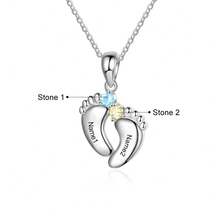 1pc Personalized Necklace, Customized Footprint, Birthstone Necklace, Mother's Day Necklace, Gift For Mom, Mother's Day Gift - White - View 5