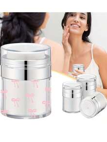 Bowknot Pattern Airless Pump Bottles Jars,Air Pump Container For Cream,Pump Moisturizer Container, Empty Acrylic Makeup Cosmetic Containers With Pump, Refillable Travel Size Containers Airless Lotion Jar With Lid For Thick Moisturizer, Skincare Cream, Clear, Makeup Organizer - Multicolor - View 2